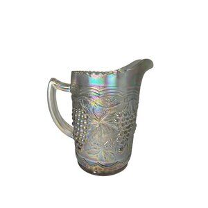 Imperial Glass Carnival Glass Creamer With Grape & Leaf Pattern Iridescent Finis